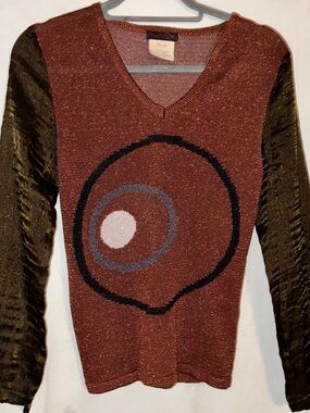 Custo Barcelona Designer Metallic Rust Colored Knit L/S Shirt Size Medium New